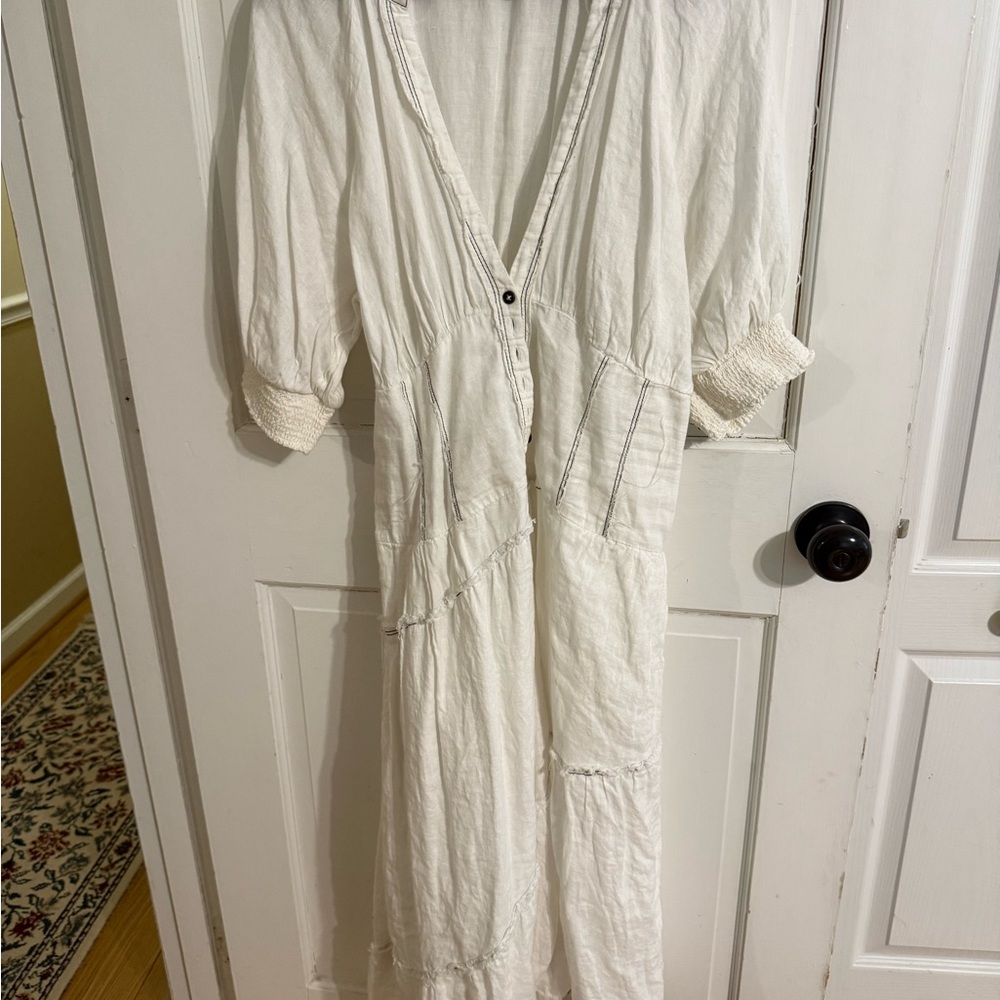 By Anthropologie Chic White Button-Down Midi Dress Size LP - Picture 2 of 14